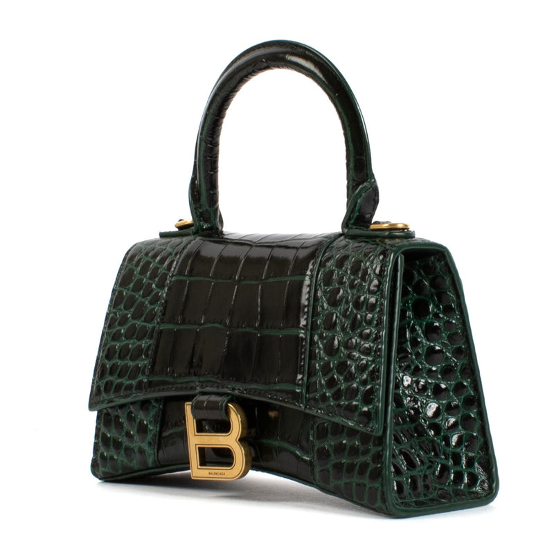 Balenciaga Forest Green Crocodile Embossed Hourglass XS Bag