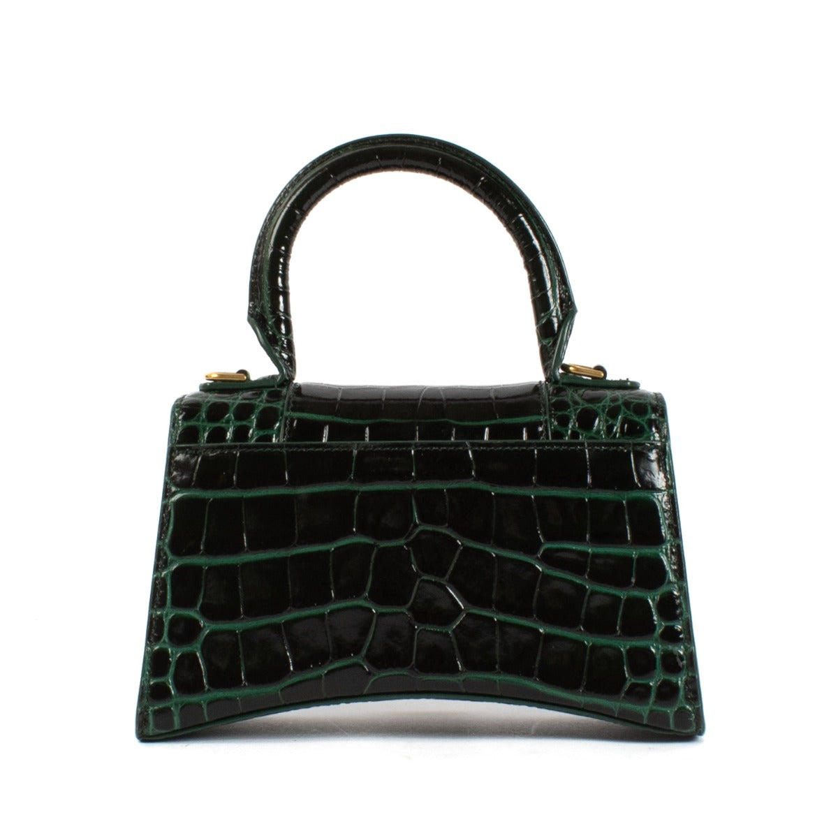 Balenciaga Forest Green Krokodillenreliëf Hourglass XS Tas