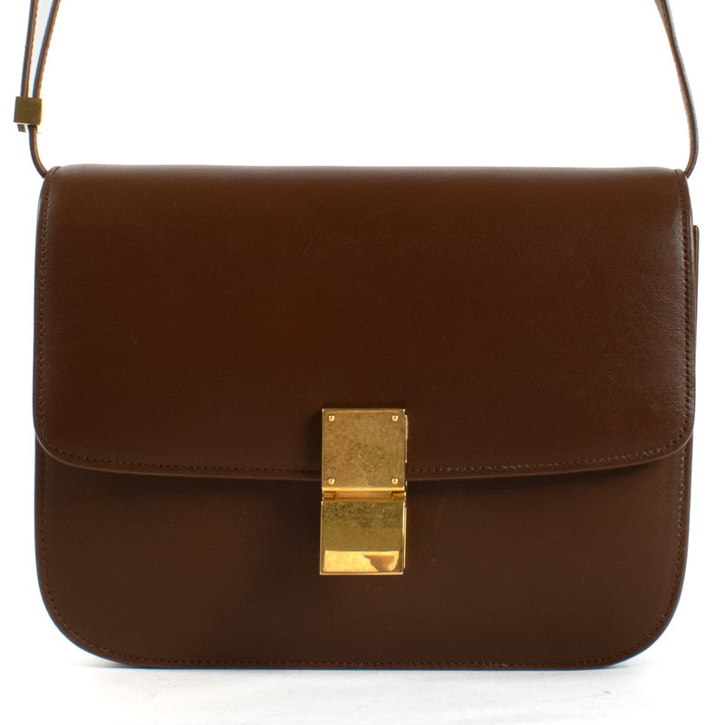 Celine Brown Smooth Leather Medium Classic Box Bag