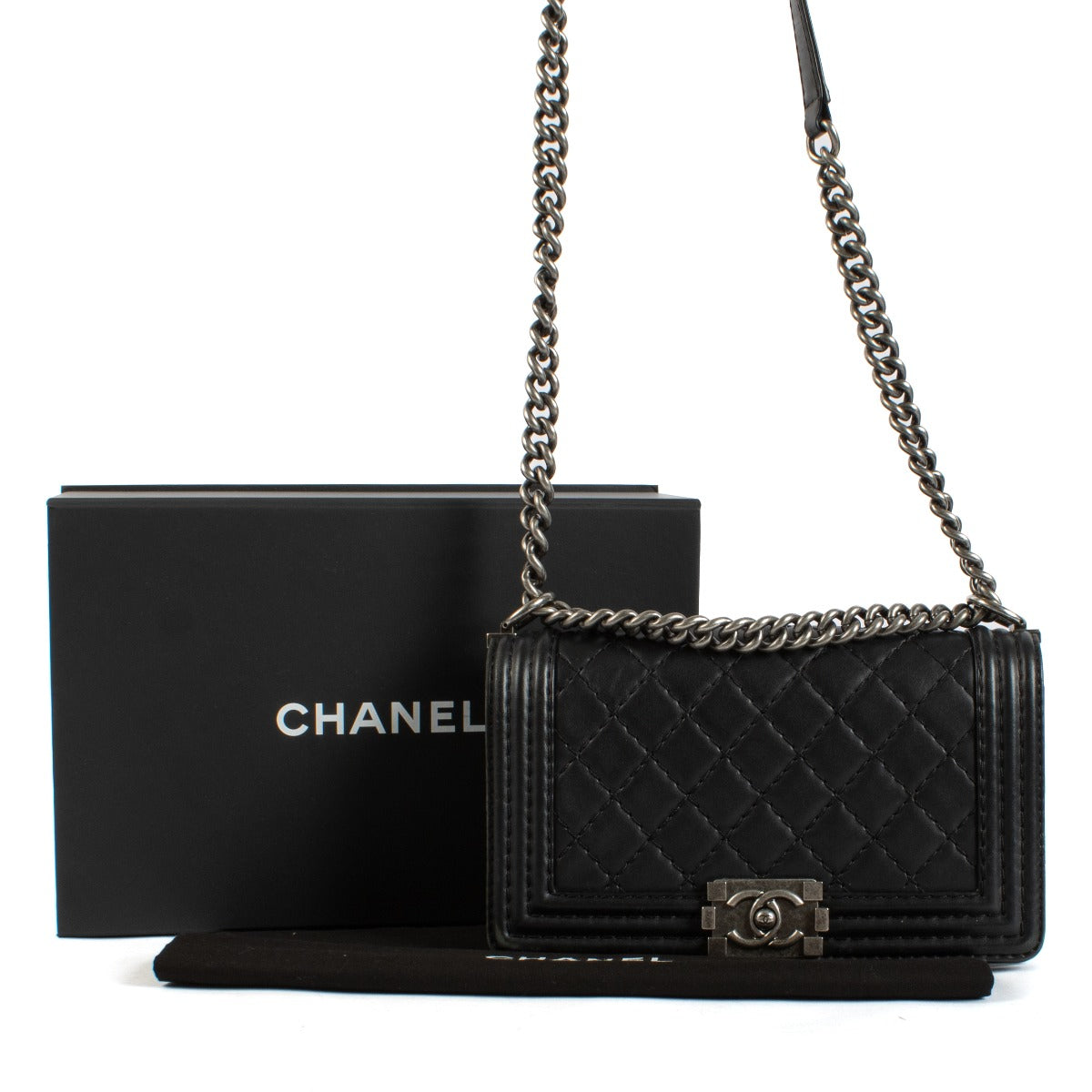 Chanel Black Calfskin Wild Stitch Medium Boy Bag