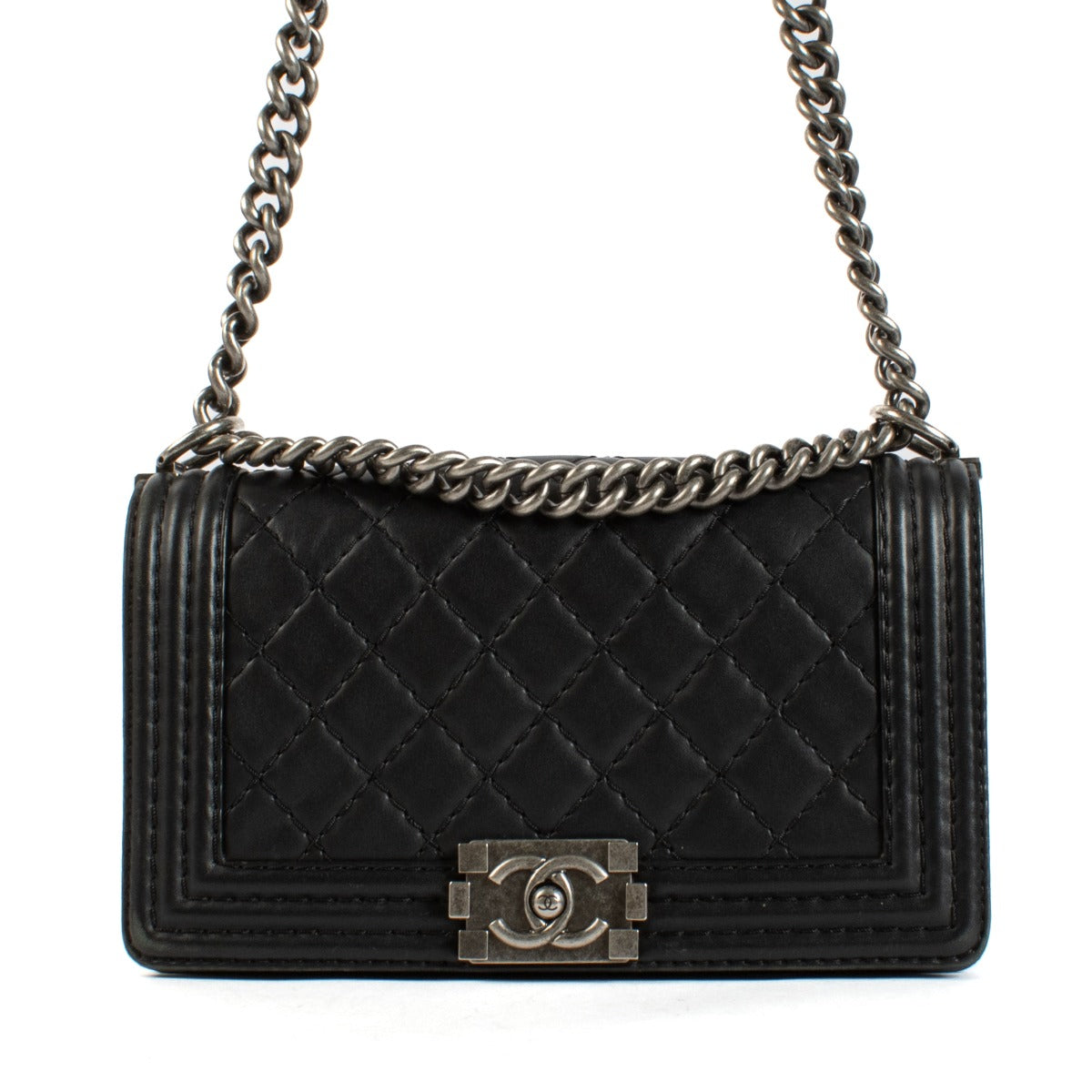 Chanel Black Calfskin Wild Stitch Medium Boy Bag