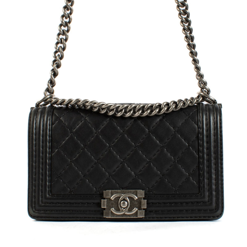 Chanel Black Calfskin Wild Stitch Medium Boy Bag