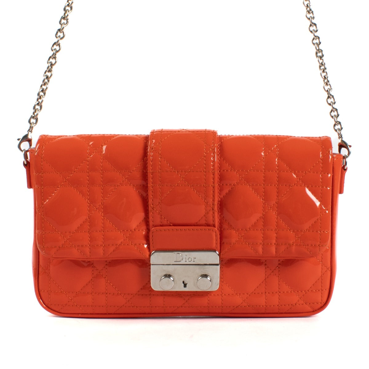 Christian Dior Orange Patent Leather New Lock Pouch