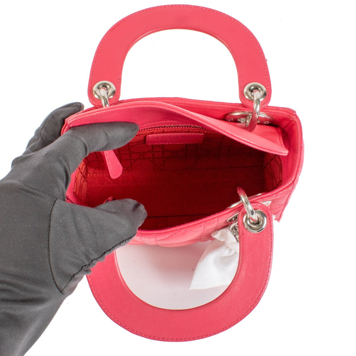 Christian Dior Framboise Lamsleer Cannage Mini Lady Dior Tas
