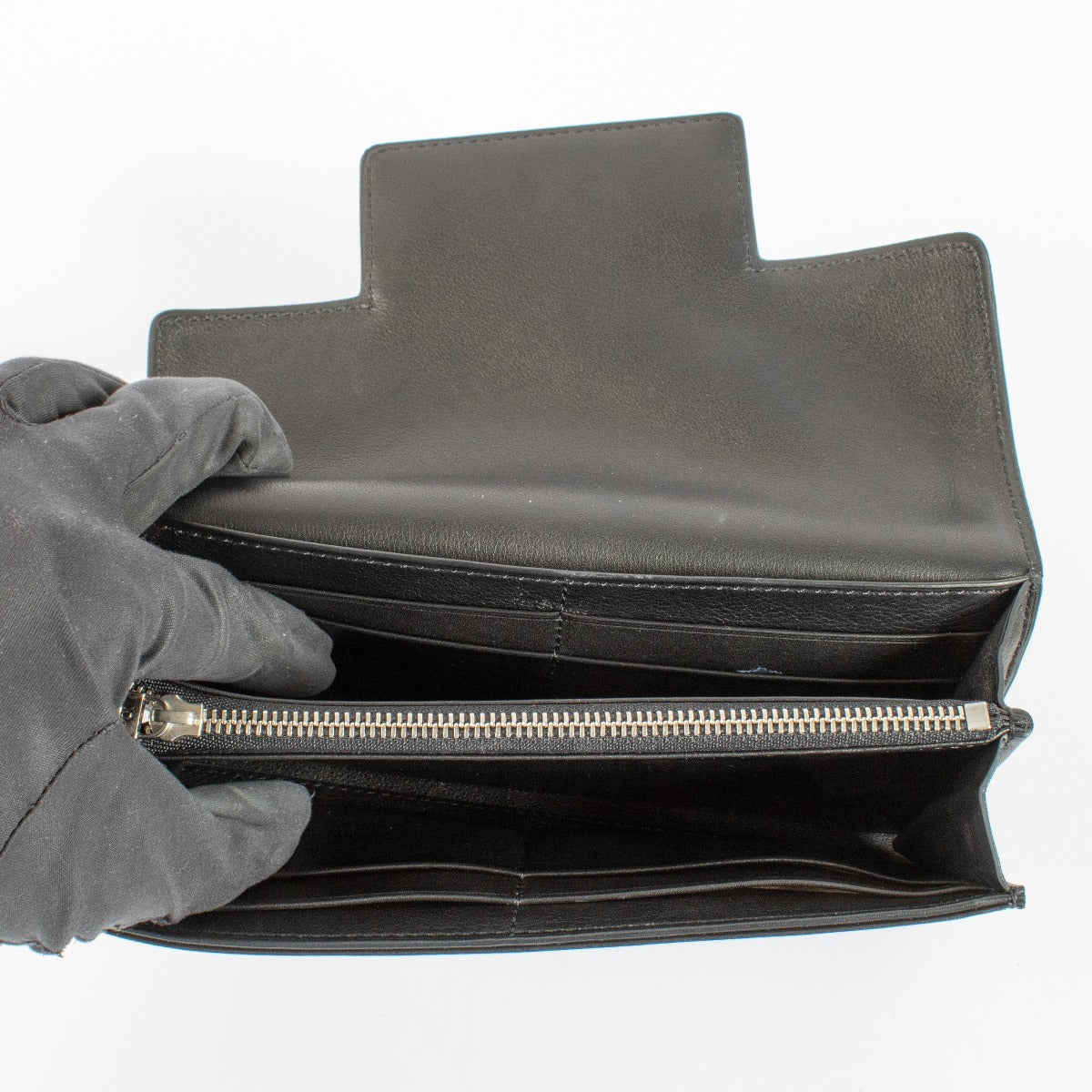 Delvaux Zwarte Polo/Struisvogelpoot Madame Lange Portemonnee