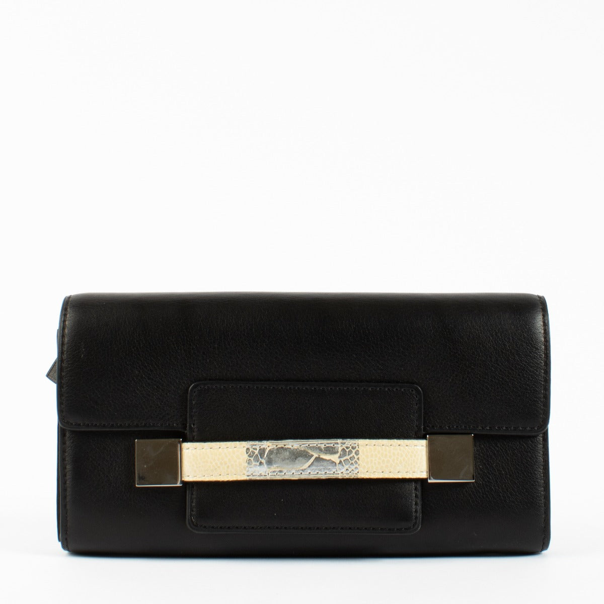 Delvaux Zwarte Polo/Struisvogelpoot Madame Lange Portemonnee
