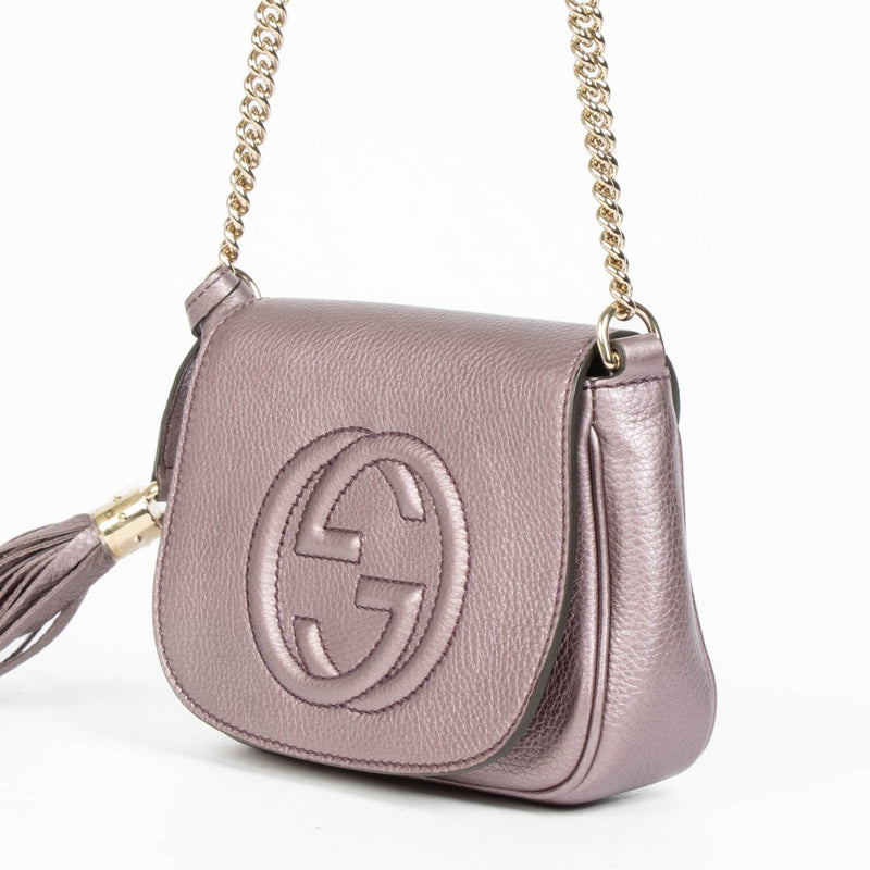 Shop this authentic Gucci Metallic Purple Soho Crossbody Bag pre-loved on Labellov.com