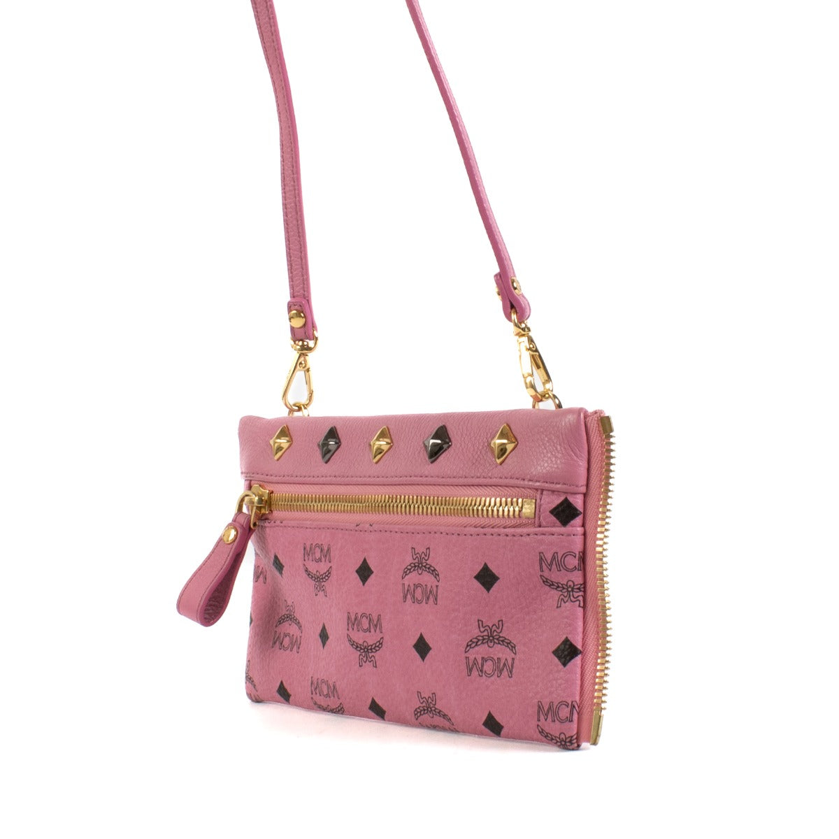 MCM Pink Visetos Studded Small Dual Stark Backpack
