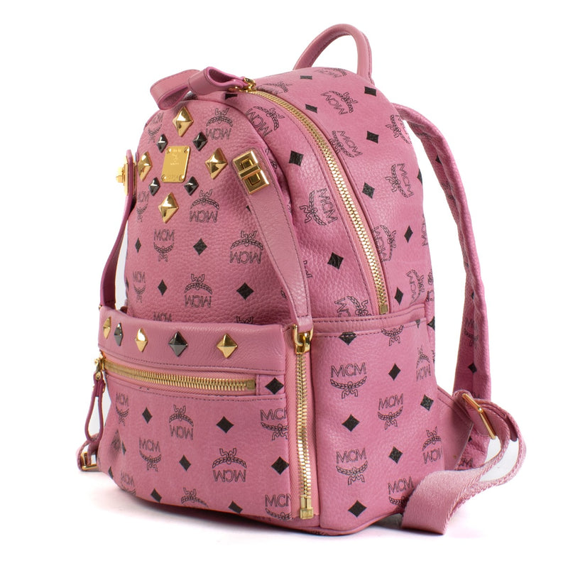MCM Pink Visetos Studded Small Dual Stark Backpack