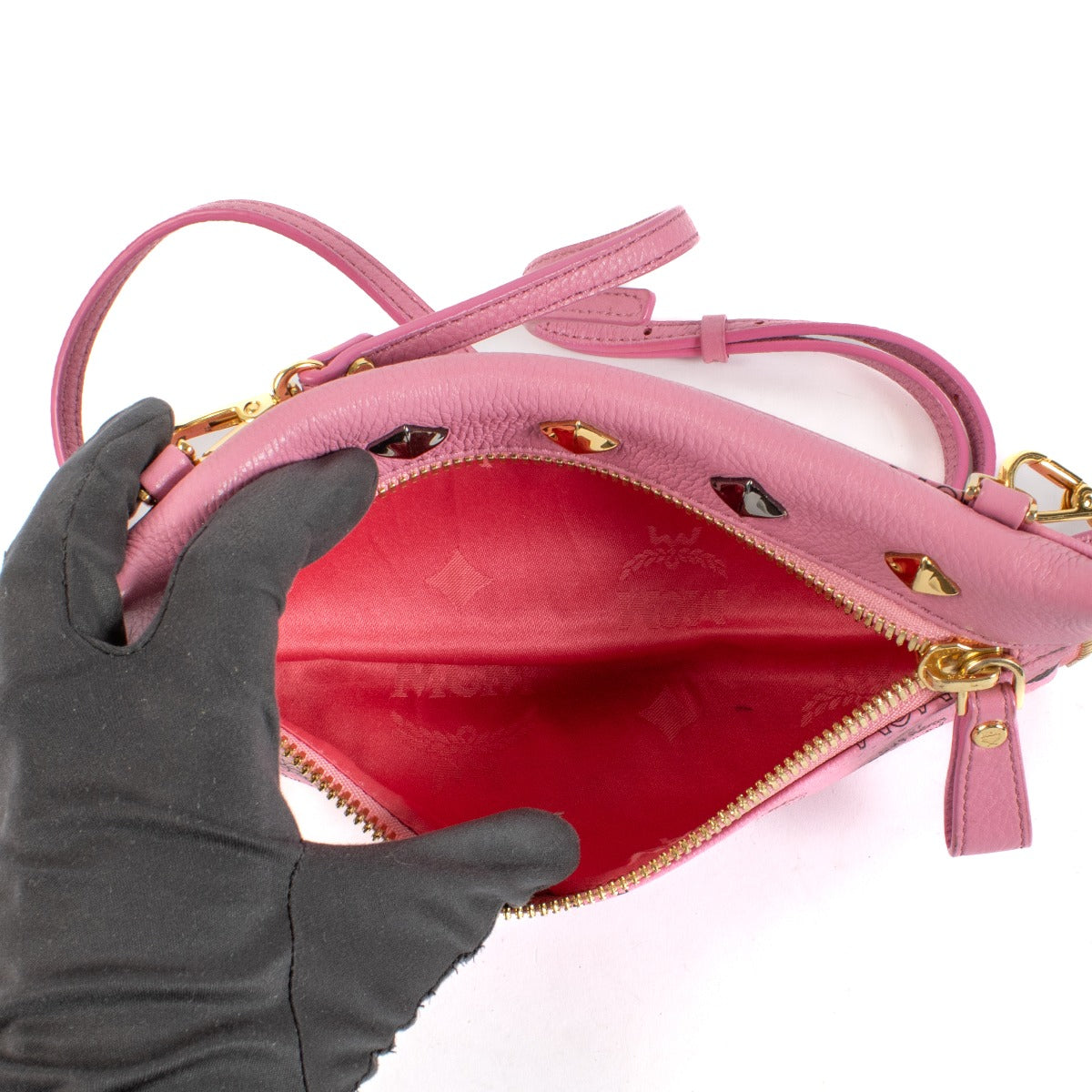 MCM Pink Visetos Studded Small Dual Stark Backpack