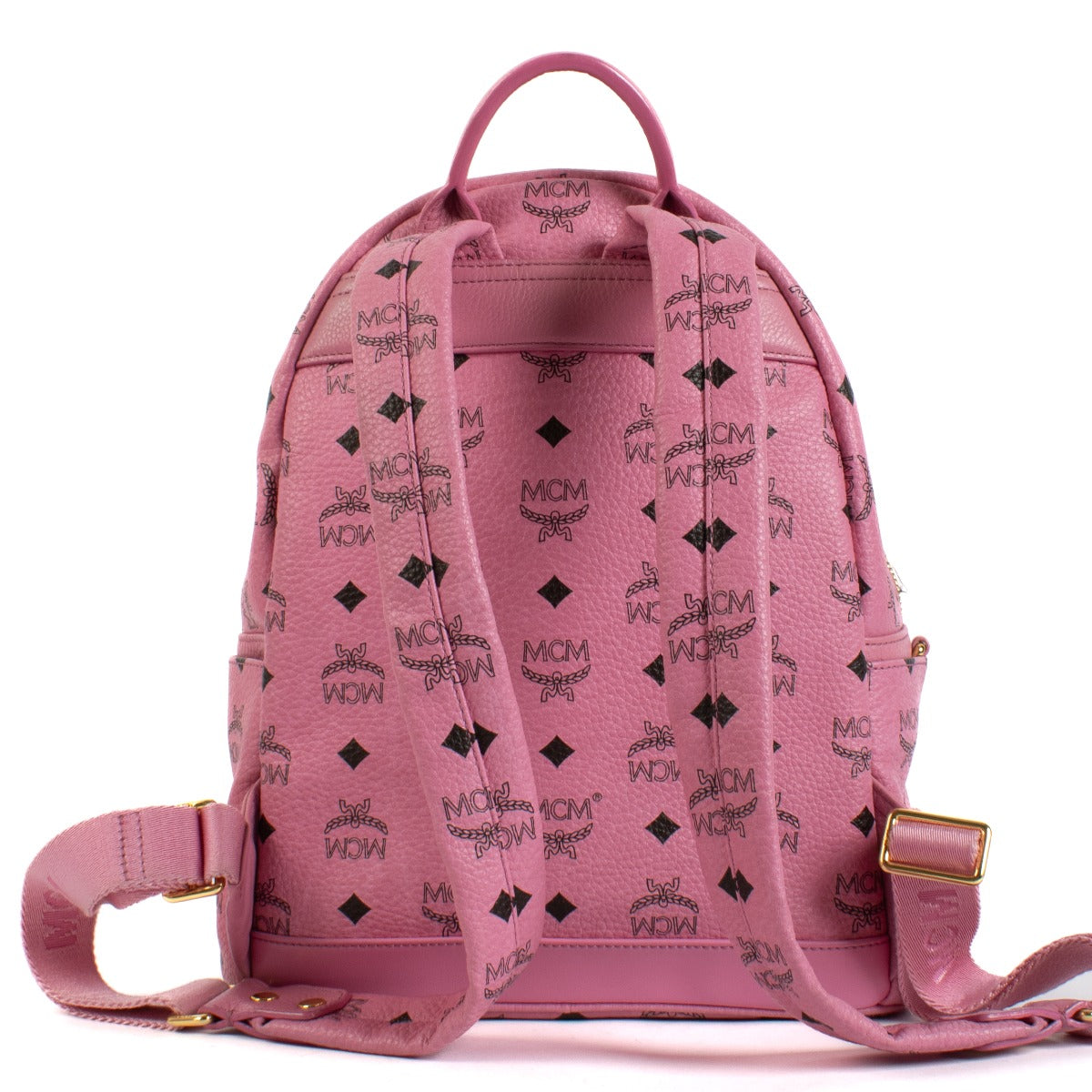 MCM Pink Visetos Studded Small Dual Stark Backpack