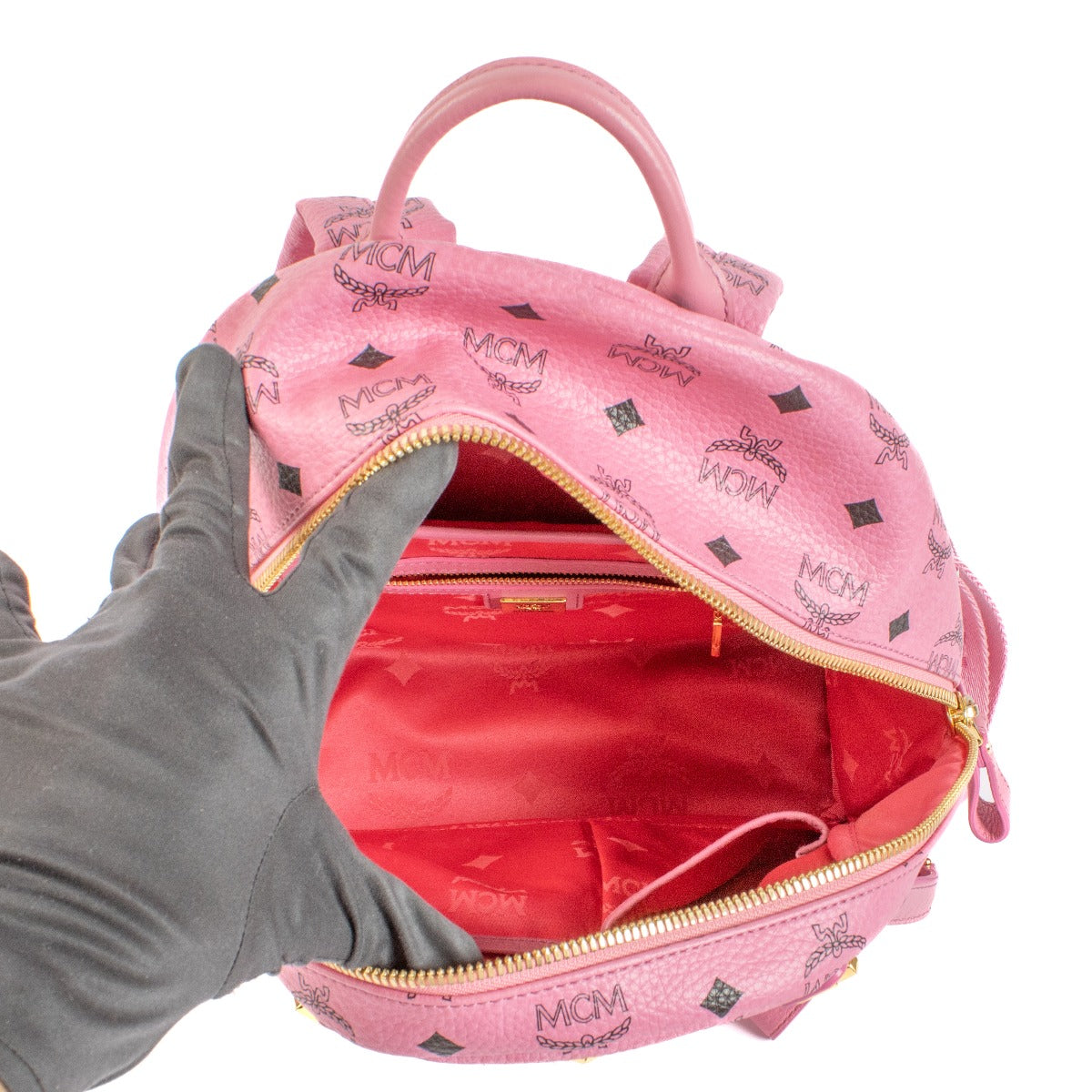 MCM Pink Visetos Studded Small Dual Stark Backpack