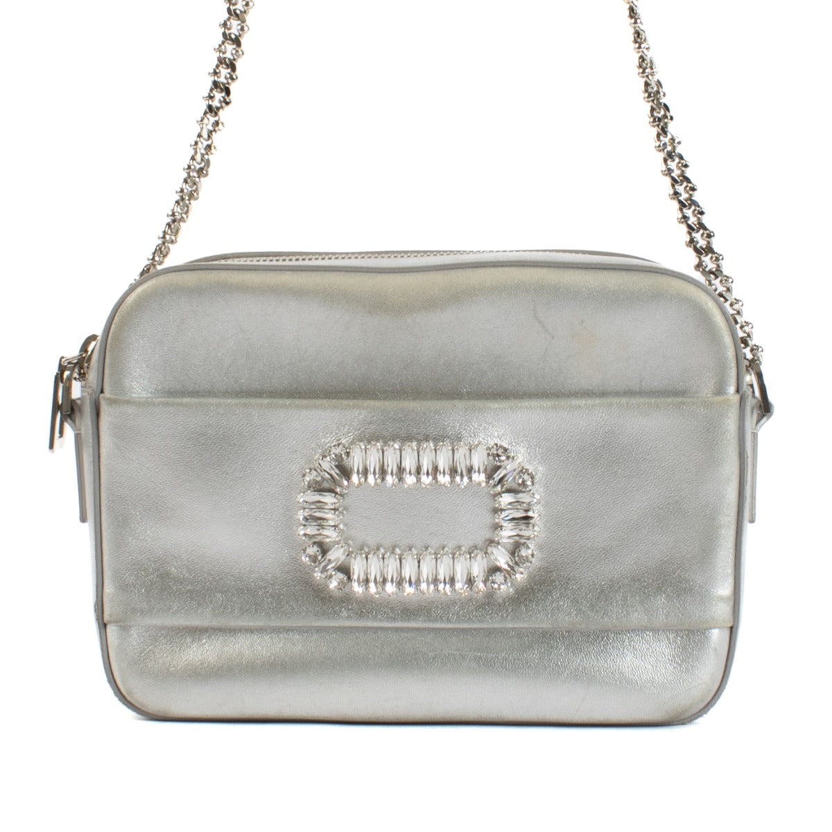 Roger Vivier Silver Leather Crystal Buckle Photocall Camera Bag