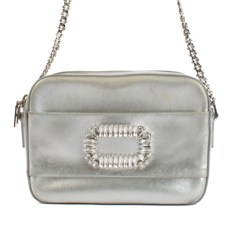 Roger Vivier Silver Leather Crystal Buckle Photocall Camera Bag