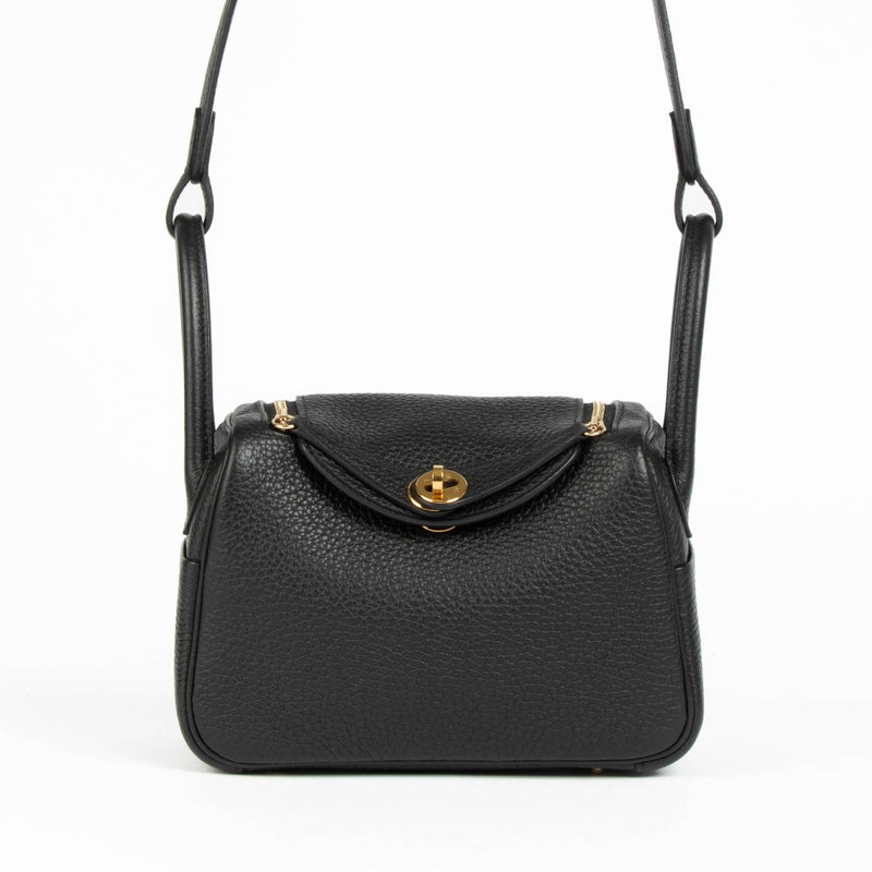 Sac Hermès Lindy Mini I en Clémence Noir et accastillage doré