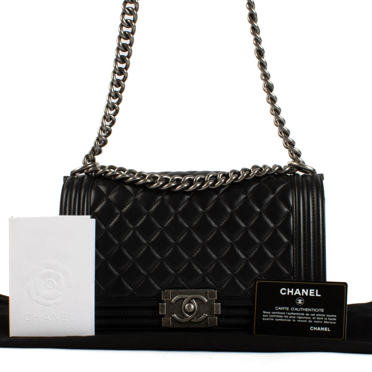 shop 100% authentic second hand Chanel Black Calfskin Medium Boy Bag on Labellov.com