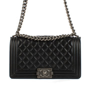 Chanel Black Calfskin Medium Boy Bag
