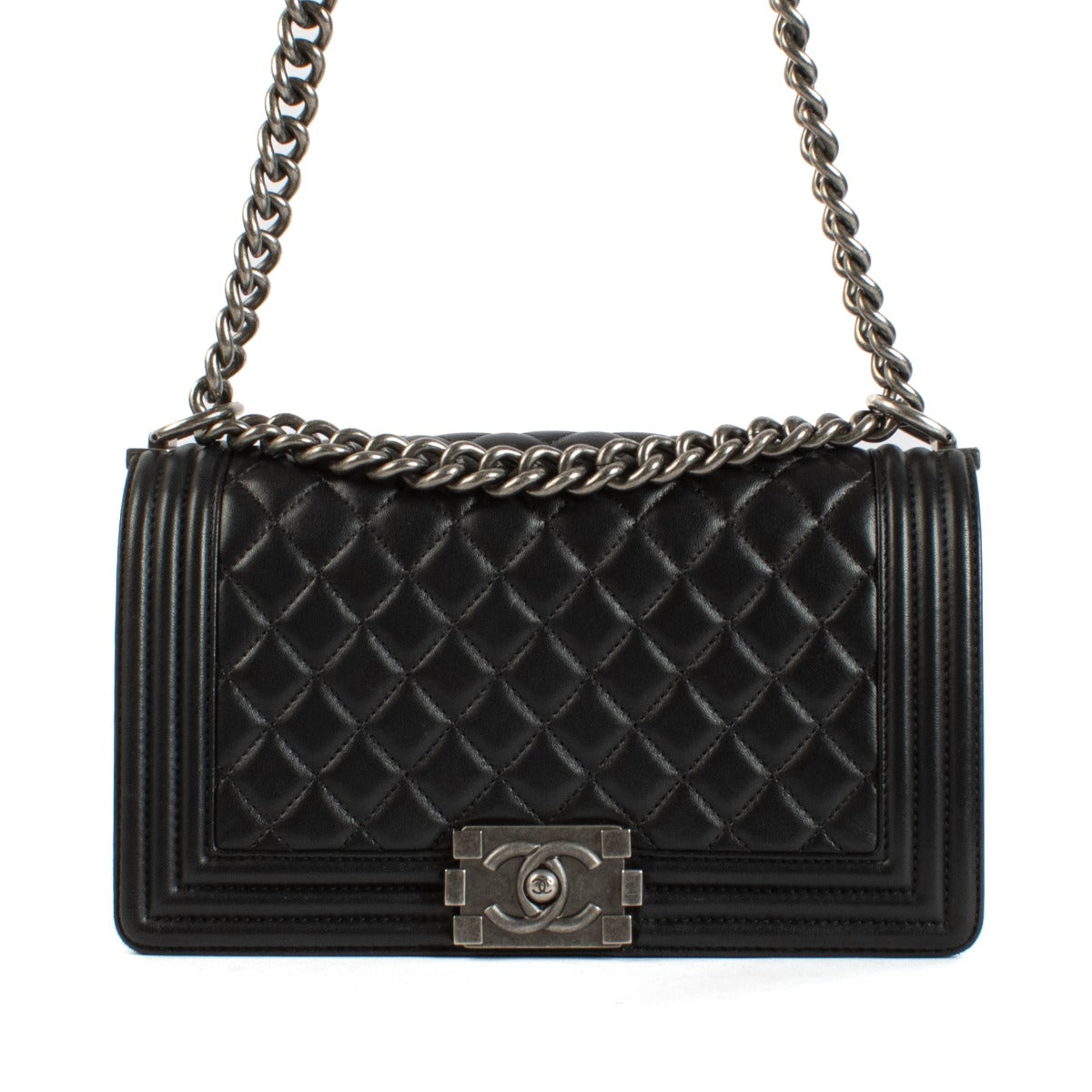Chanel Black Calfskin Medium Boy Bag