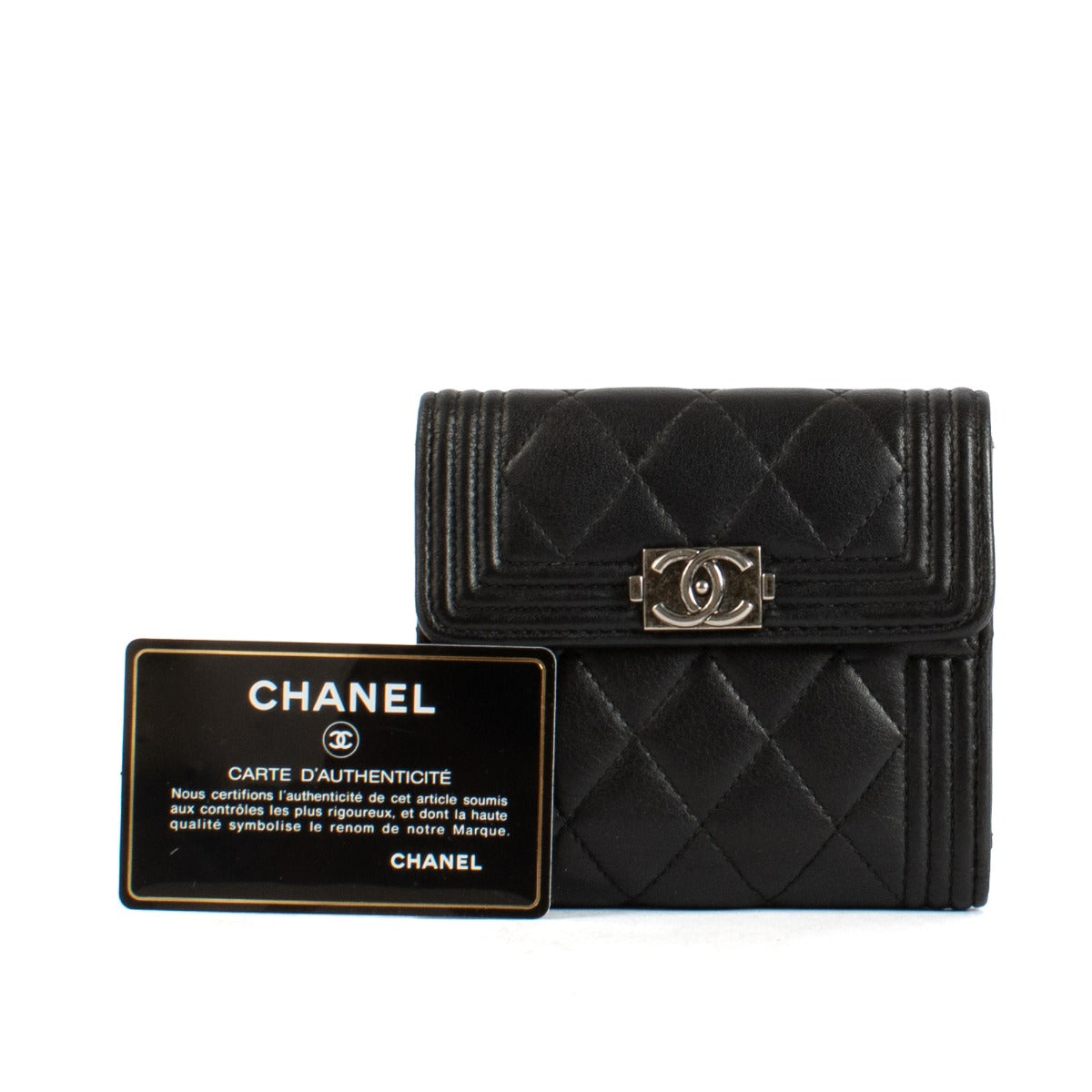 Chanel Black Calfskin Boy Small Flap Wallet