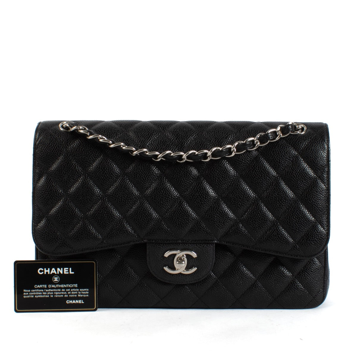 Shop safe online at Labellov in Antwerp, Brussel and Knokke this 100% authentic second hand Chanel Black Caviar Large Classic Flap Bag