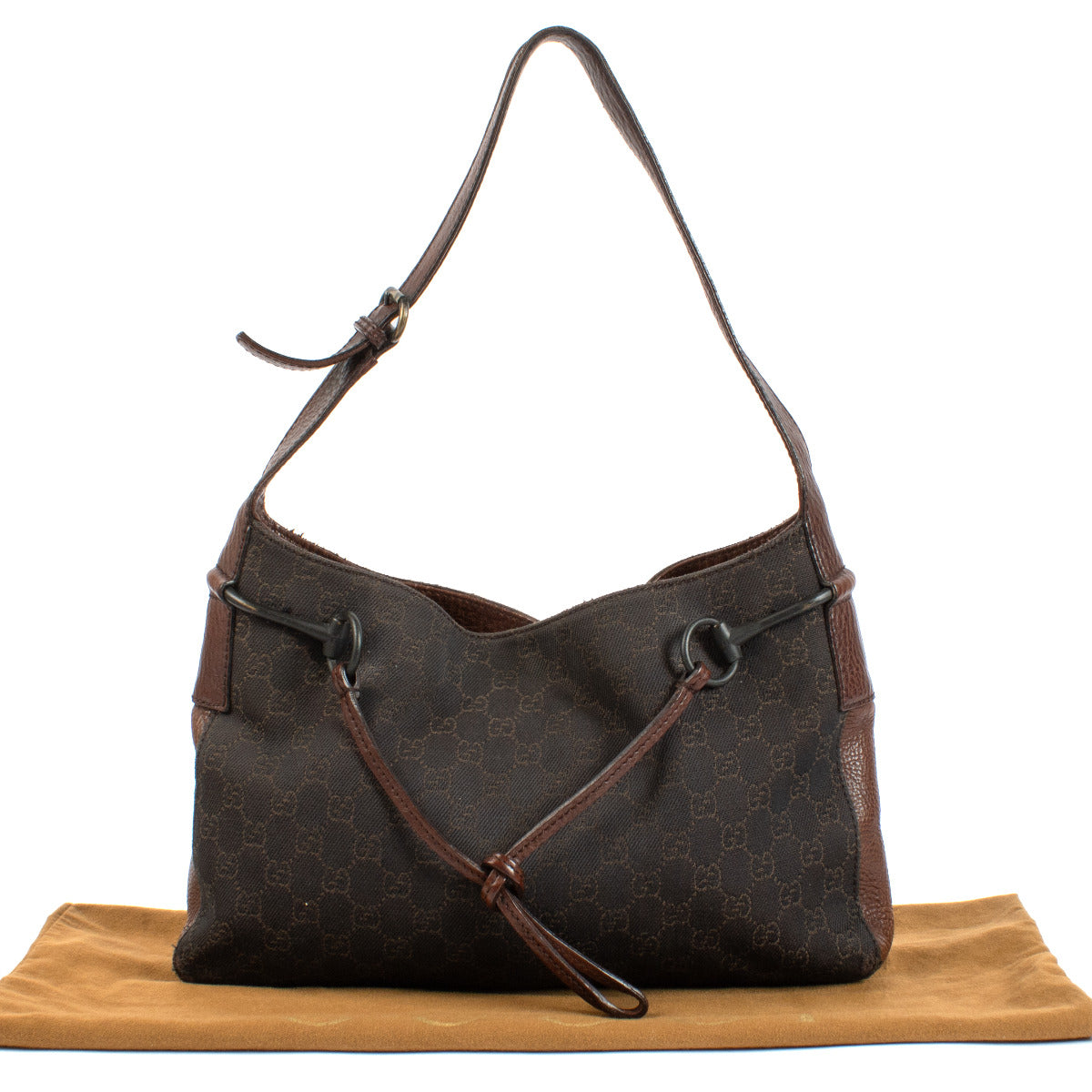Gucci Brown GG Canvas Horsebit Shoulder Bag