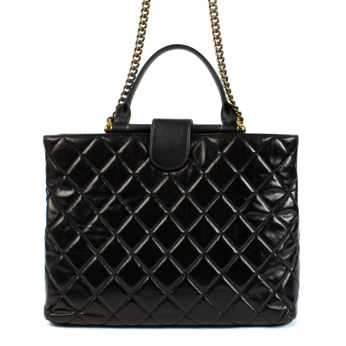Sac cabas Chanel en veau glacé matelassé avec barre dorée