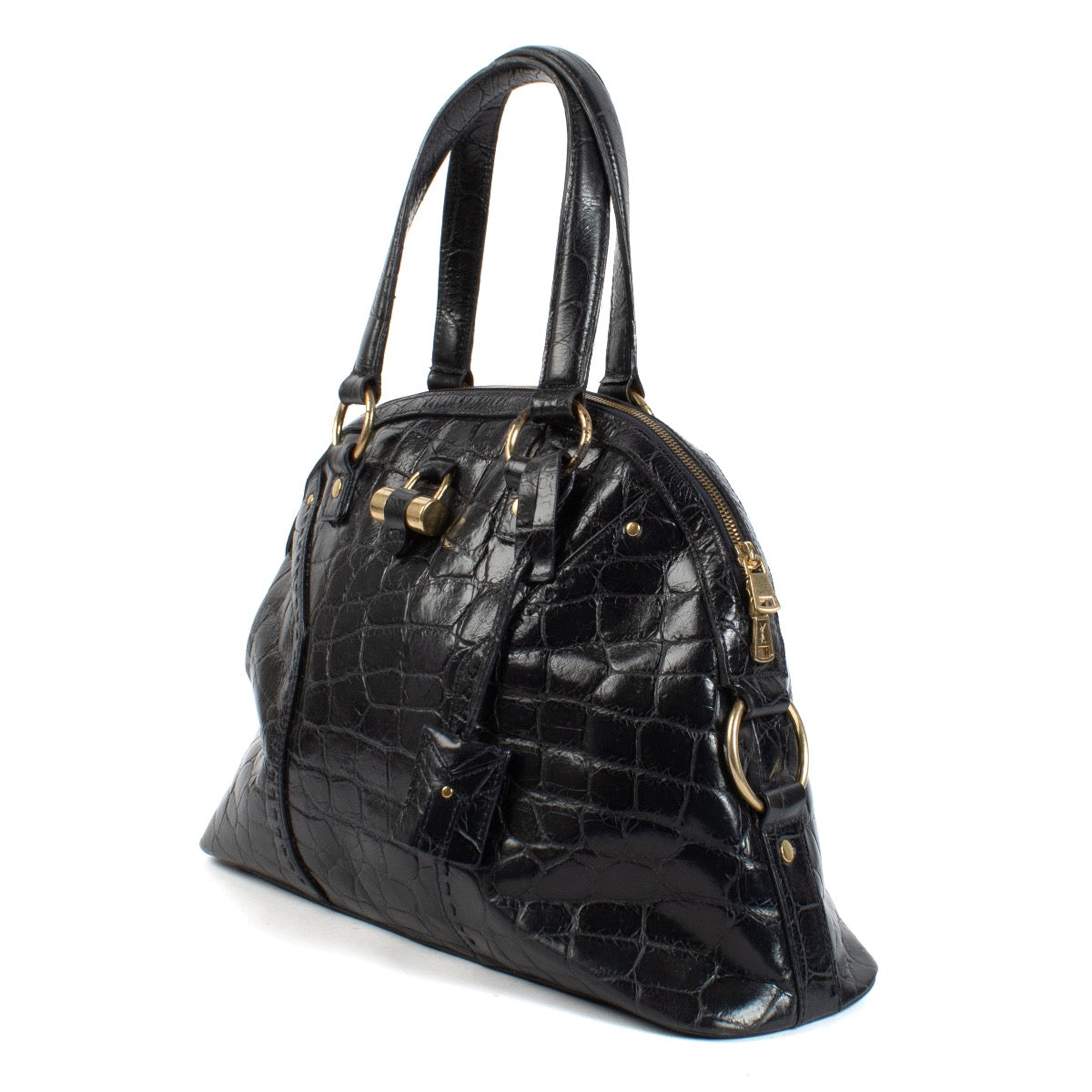 Shop safe online at Labellov in Antwerp, Brussels and Knokke this 100% authentic second hand Saint Laurent Blue Crocodile Embossed Large Muse Bag