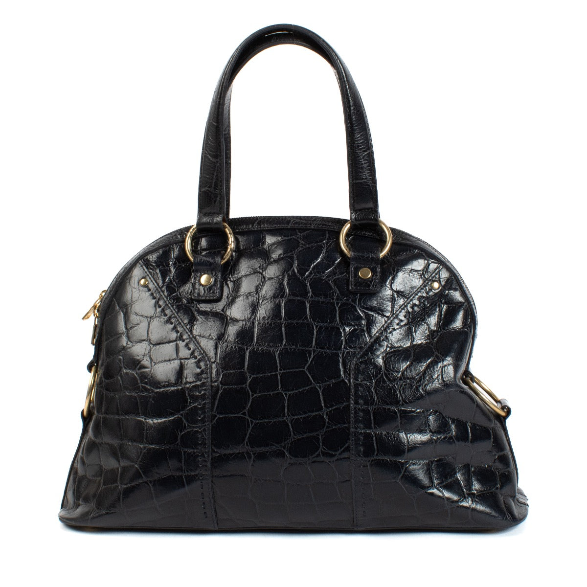Shop safe online at Labellov in Antwerp, Brussels and Knokke this 100% authentic second hand Saint Laurent Blue Crocodile Embossed Large Muse Bag