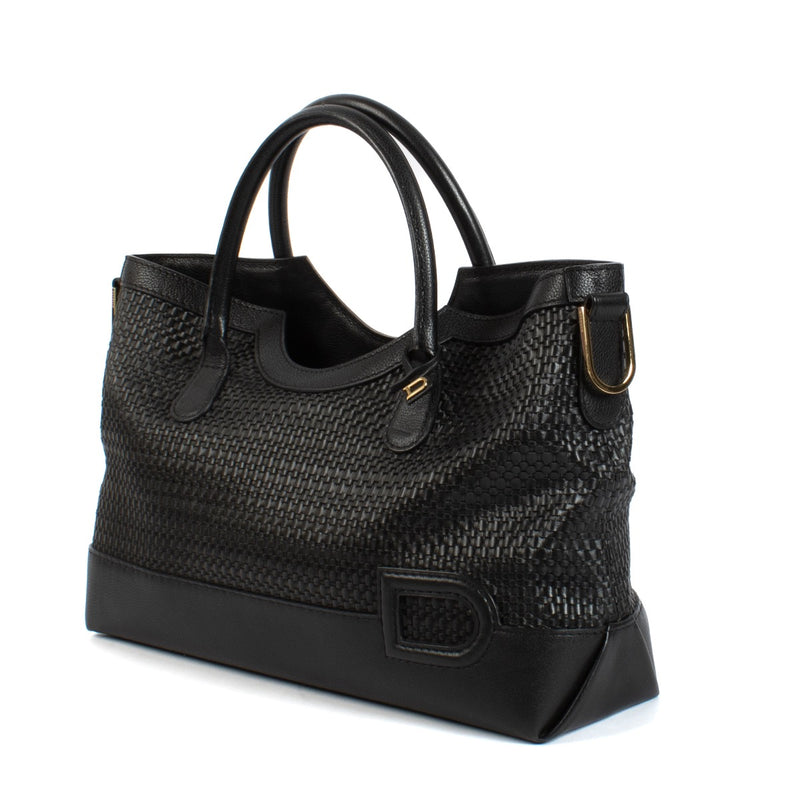Shop safe online at Labellov in Antwerp, Brussels and Knokke this 100% authentic second hand designer Delvaux Black Toile De Cuir Panier Palais Shoulder Bag