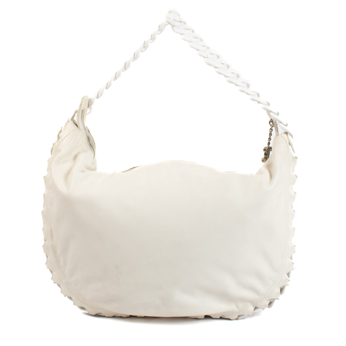 Shop safe online at Labellov in Antwerp, Brussels and Knokke this 100% authentic second hand Chanel White Calfskin Modern Chain Hobo Shoulder Bag
