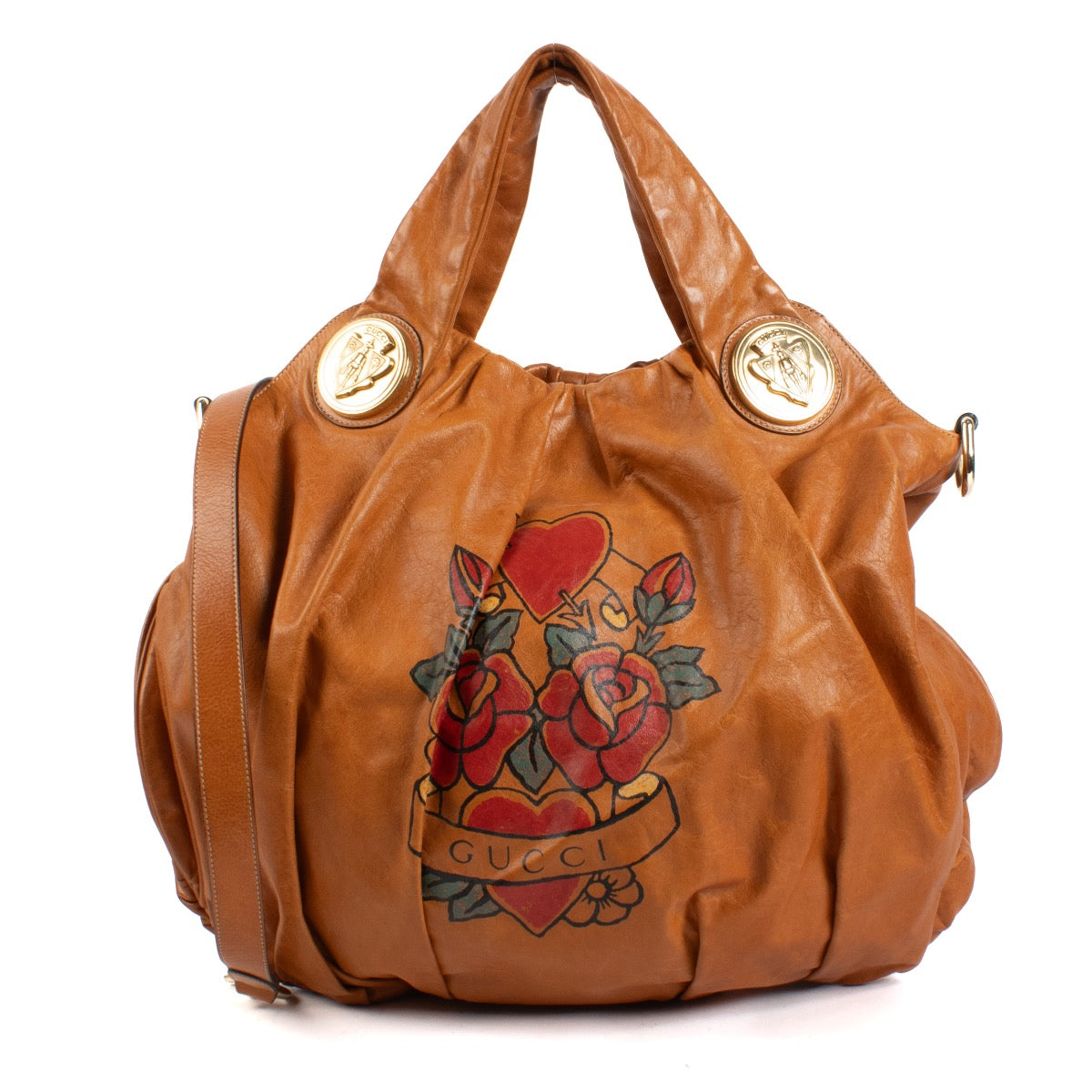 shop 100% authentic second hand Gucci Camel Tattoo Hearts Hobo Bag on Labellov.com