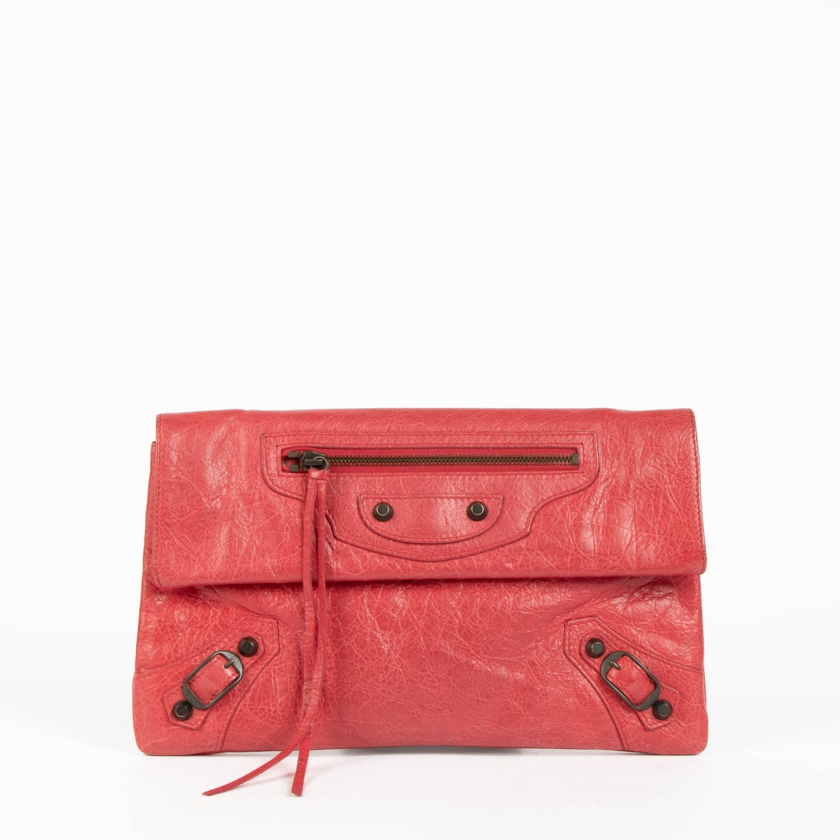 Balenciaga Rose Thulian Lambskin Motocross Classic Envelope Clutch