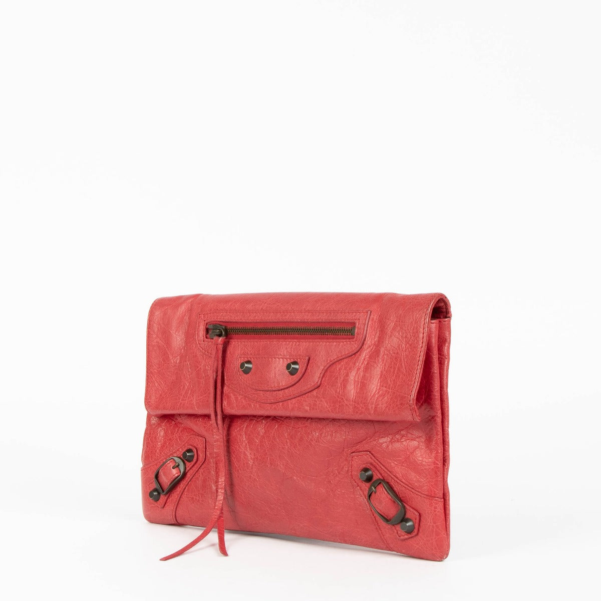 Shop this 100% authentic Balenciaga Rose Thulian Lambskin Motocross Classic Envelope Clutch at Labellov.com