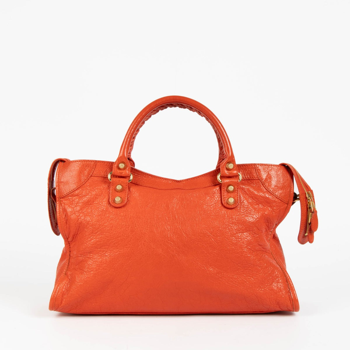 Shop this 100% authentic Balenciaga Vermillon Lambskin Motocross City Giant 12 Satchel Bag at Labellov.com