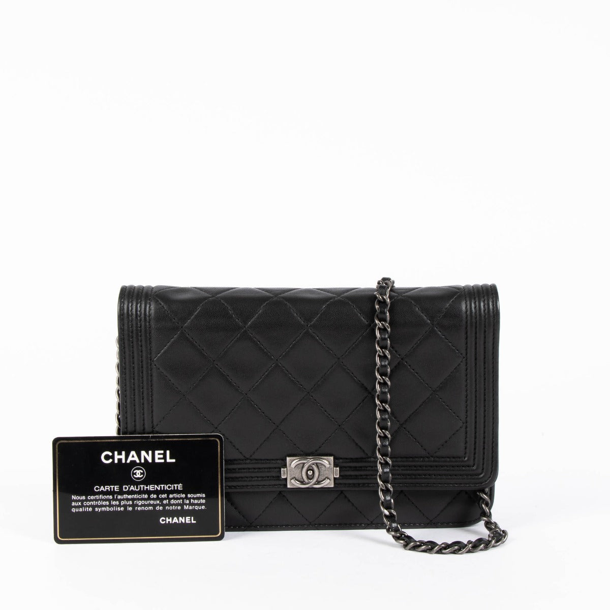 Shop this 100% authentic Chanel Quilted Lambskin Boy Wallet On Chain at Labellov.com