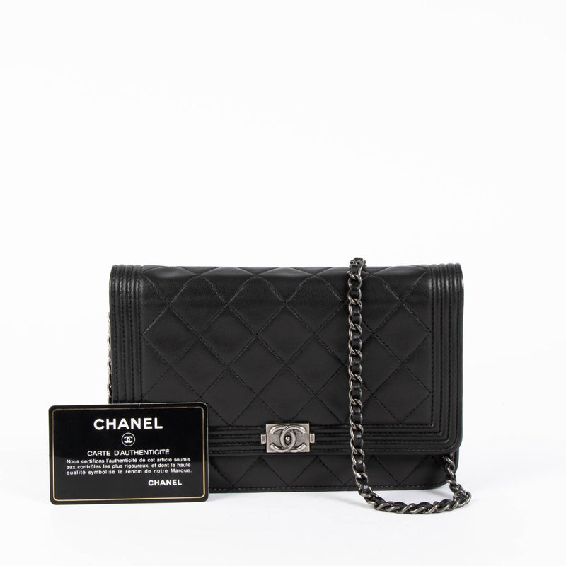 Shop this 100% authentic Chanel Quilted Lambskin Boy Wallet On Chain at Labellov.com