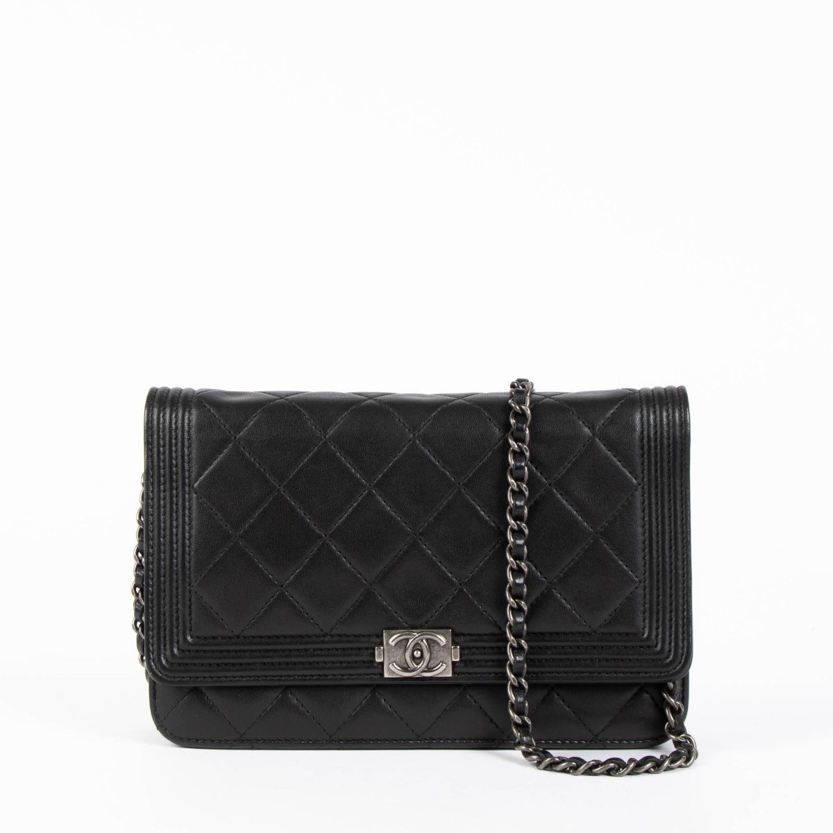 Shop this 100% authentic Chanel Quilted Lambskin Boy Wallet On Chain at Labellov.com