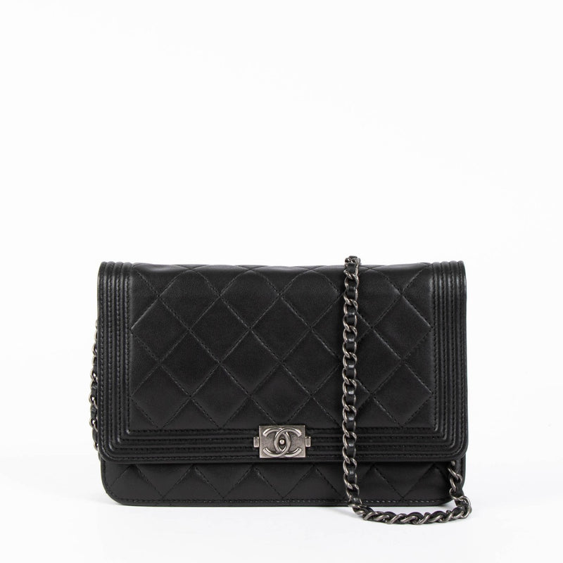 Shop this 100% authentic Chanel Quilted Lambskin Boy Wallet On Chain at Labellov.com
