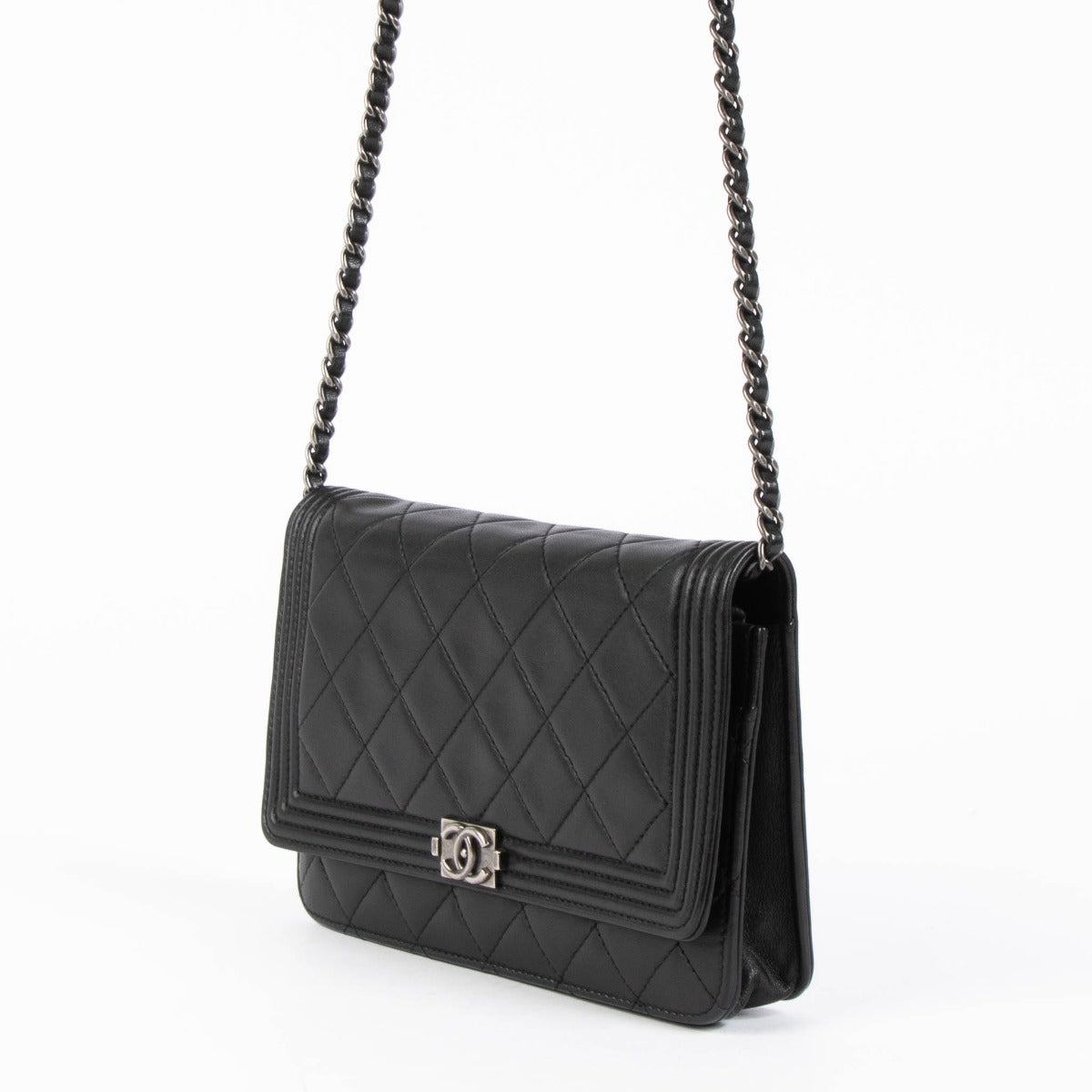 Shop this 100% authentic Chanel Quilted Lambskin Boy Wallet On Chain at Labellov.com