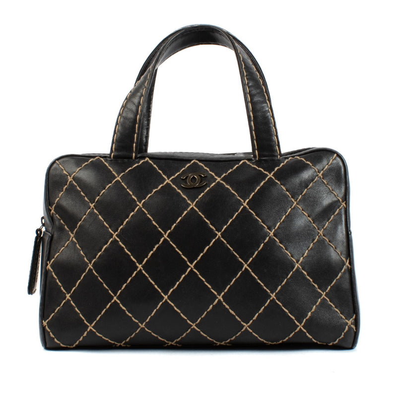 Chanel Black Leather Wild Stitch Tote Bag