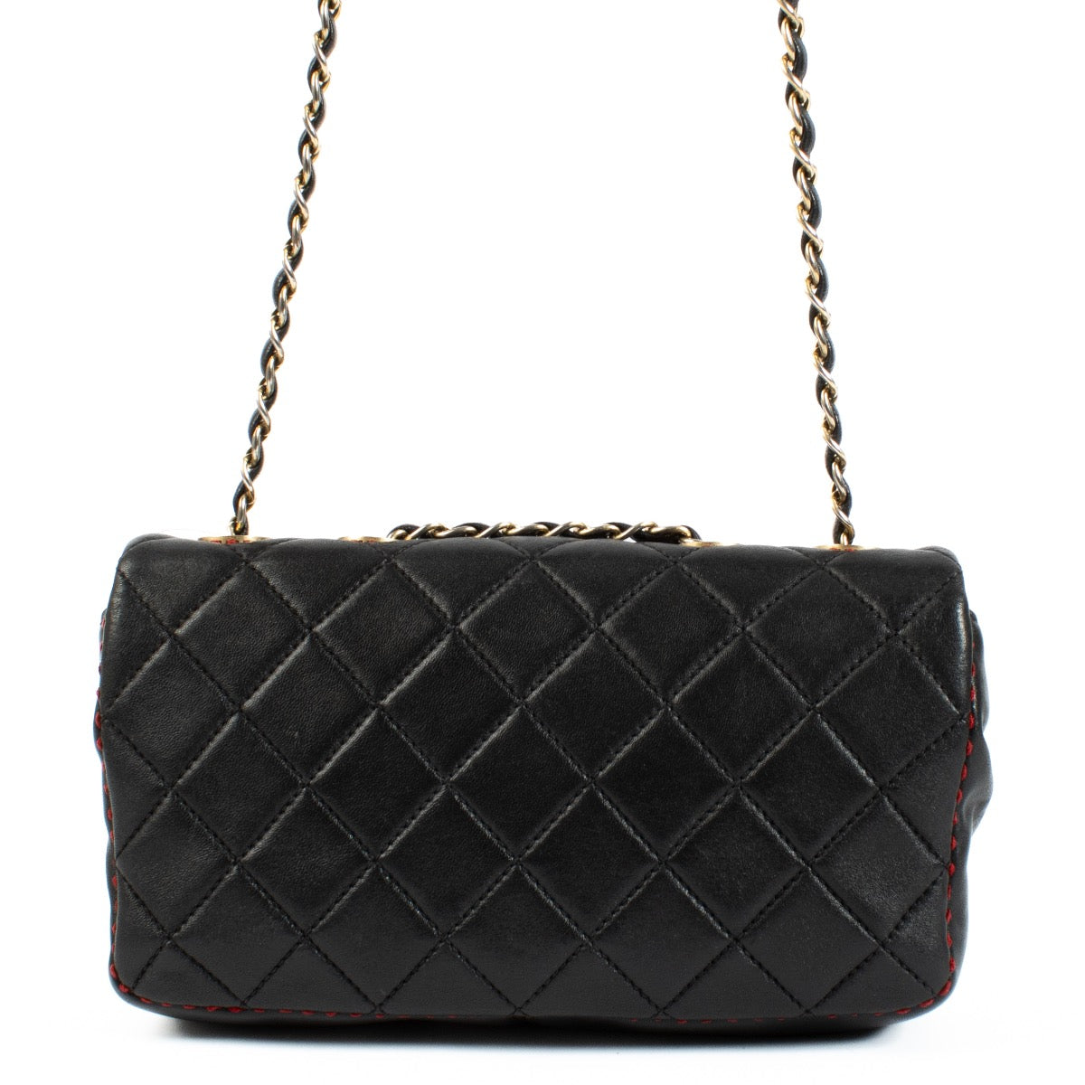 Chanel Black CC Quilted Lambskin Stitched Single Flap Bag