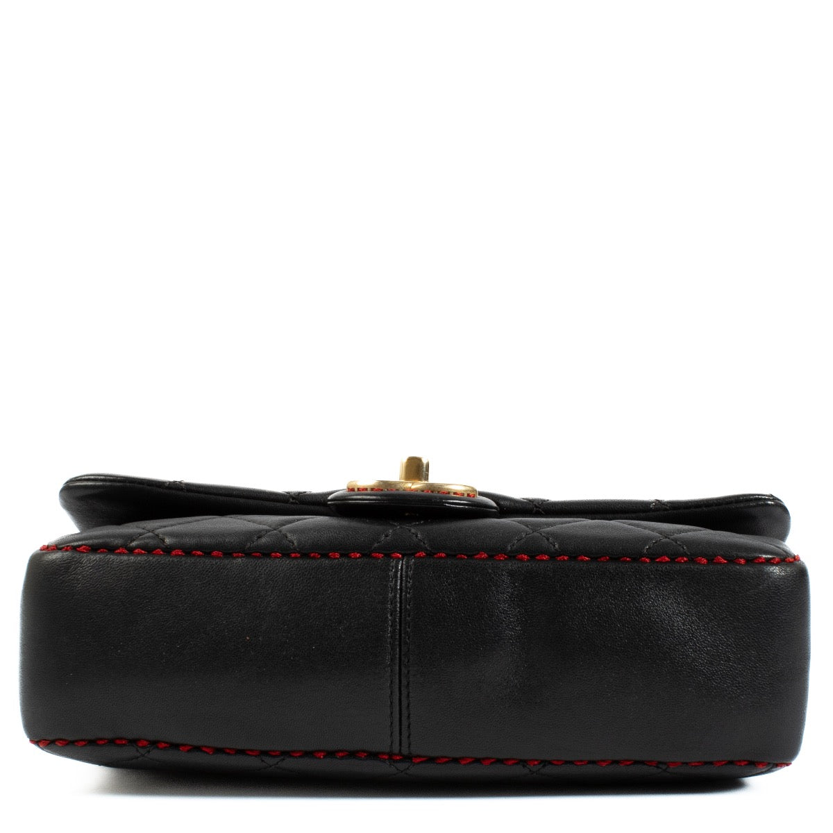 Chanel Black CC Quilted Lambskin Stitched Single Flap Bag