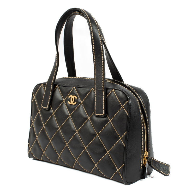 Shop the Chanel Black Calfskin Wild Stitch Small Tote Bag, a luxurious and stylish piece with unique wild stitching and gold-tone hardware. In excellent condition, available now at Labellov.