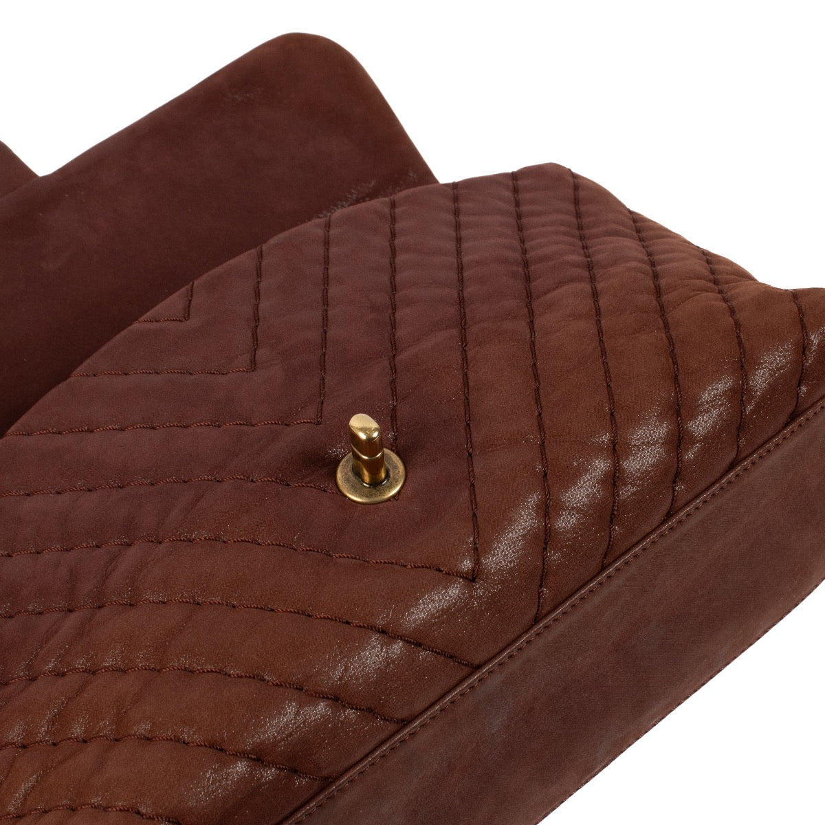 shop 100% authentic second hand Chanel Brown Shimmer Chevron Classic Flap Bag on Labellov.com