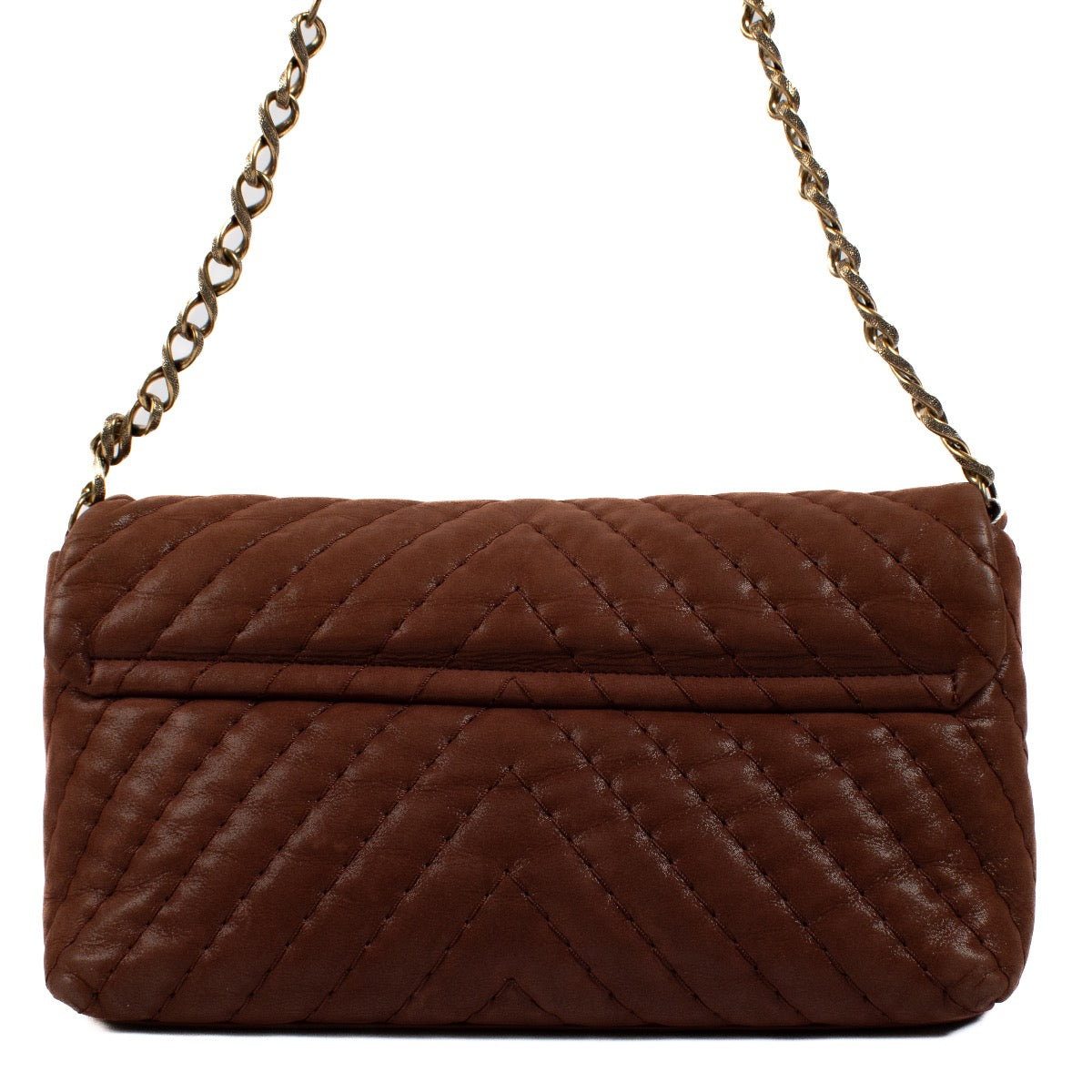 shop 100% authentic second hand Chanel Brown Shimmer Chevron Classic Flap Bag on Labellov.com