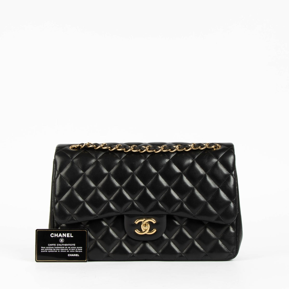 Shop this 100% authentic Chanel Black Lambskin Large/Jumbo Classic Double Flap Bag at Labellov.com