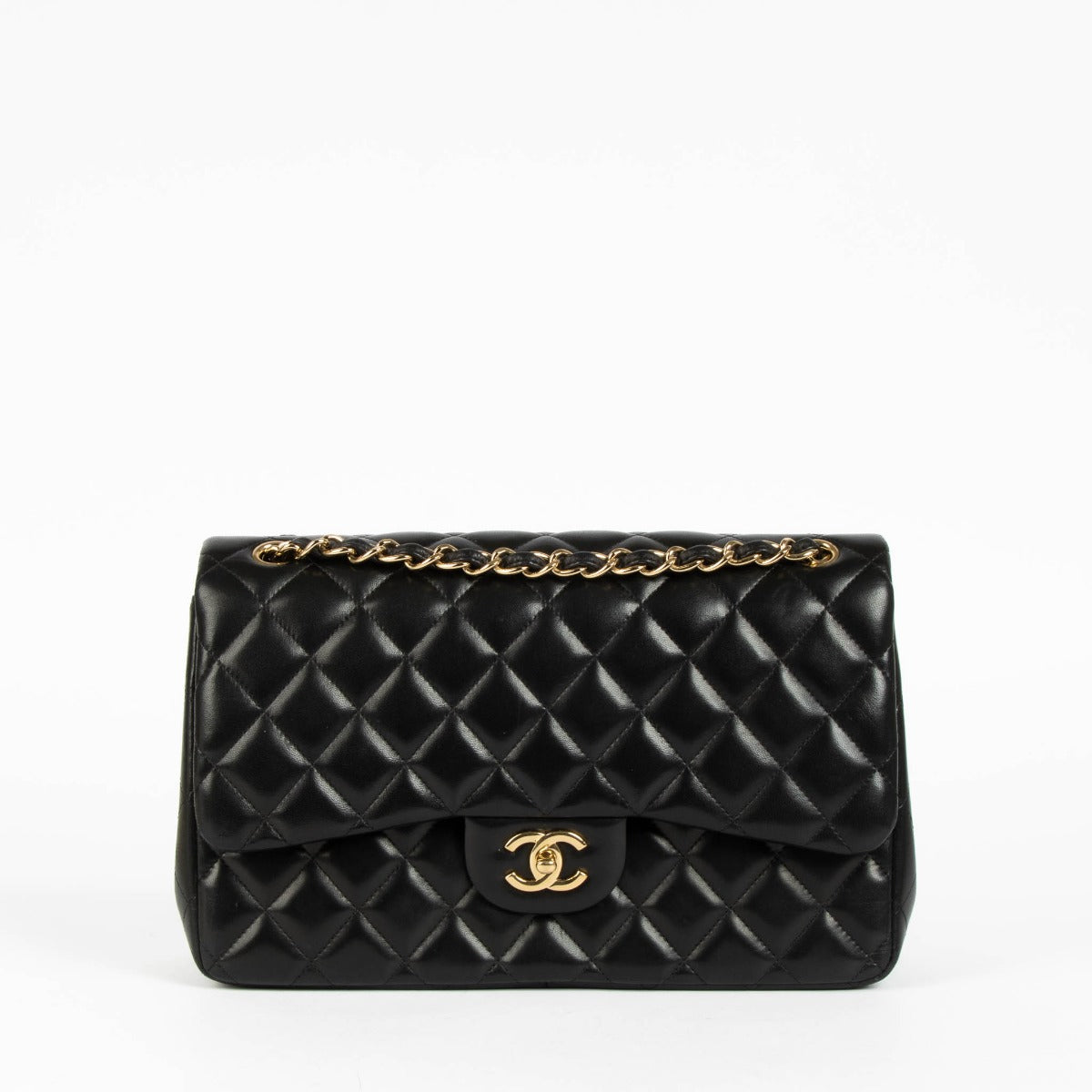 Shop this 100% authentic Chanel Black Lambskin Large/Jumbo Classic Double Flap Bag at Labellov.com