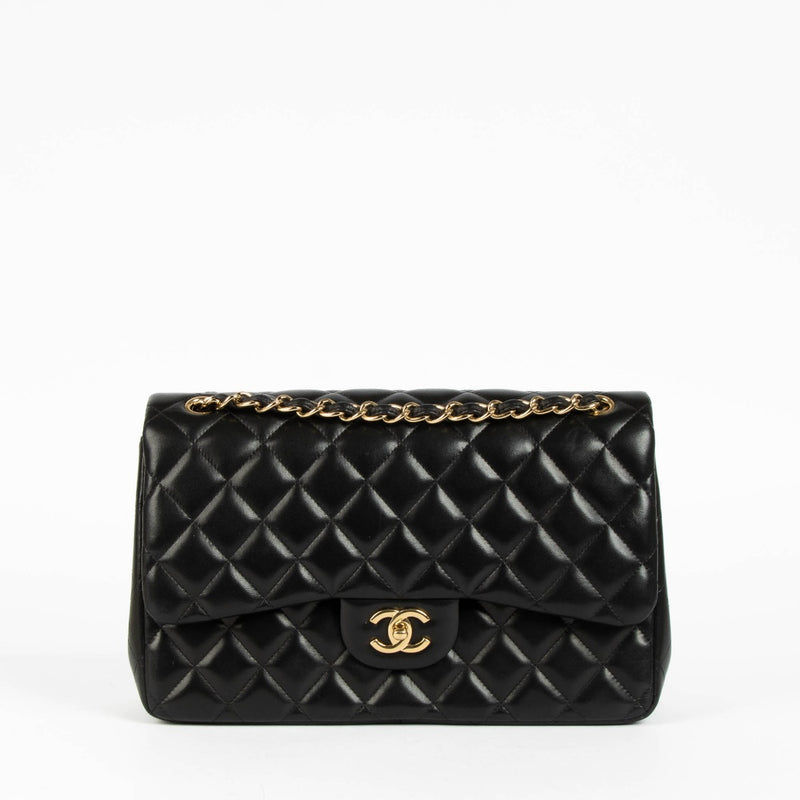 Shop this 100% authentic Chanel Black Lambskin Large/Jumbo Classic Double Flap Bag at Labellov.com