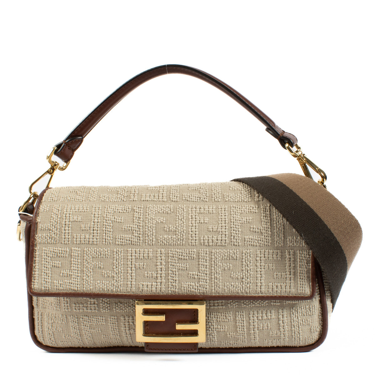 Fendi Zucca Embroidered Canvas Baguette