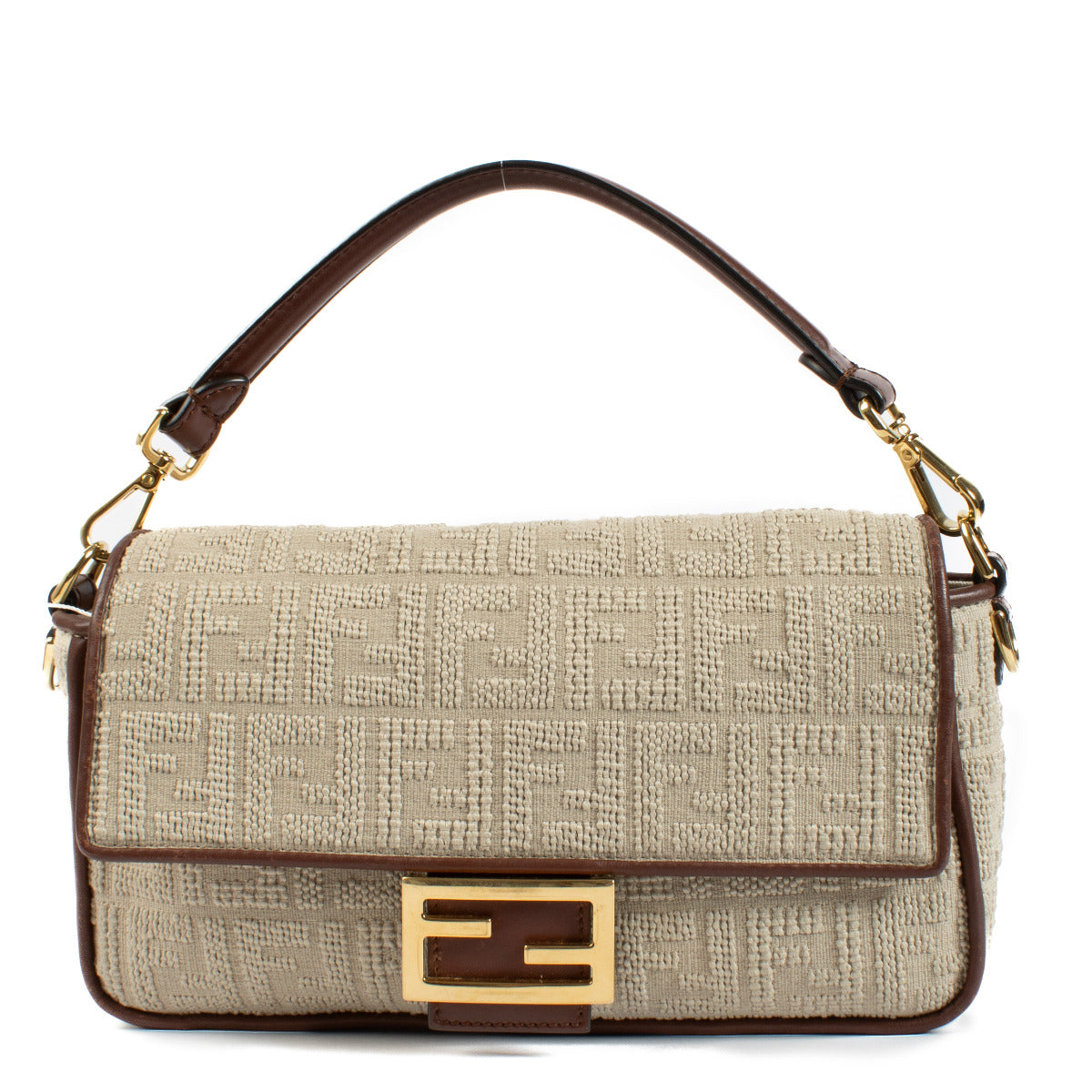 Fendi Zucca Embroidered Canvas Baguette